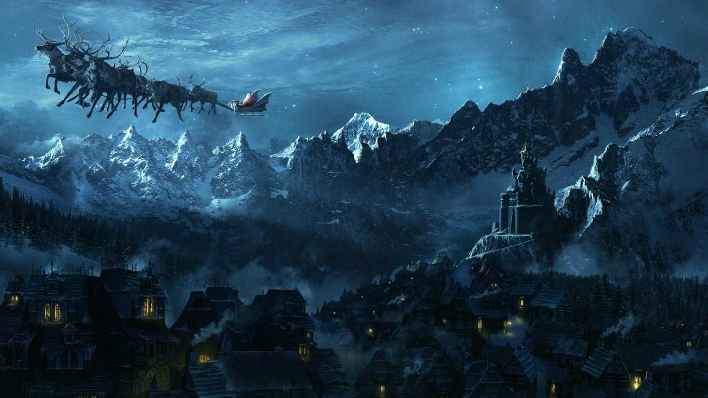 Открытка сани деда мороза  дед мороз олени  Жаңа жылыңызбен 